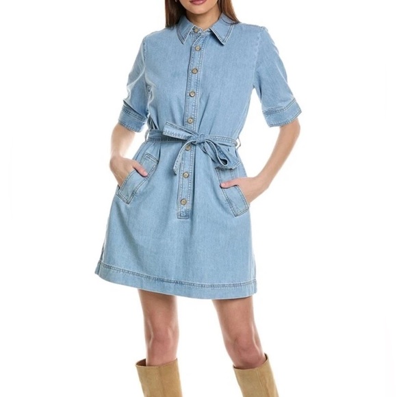 Frame Denim Dresses & Skirts - NWT Frame SzL Denim Belted Calabria Blue Cuffed Sleeve Mini Dress…